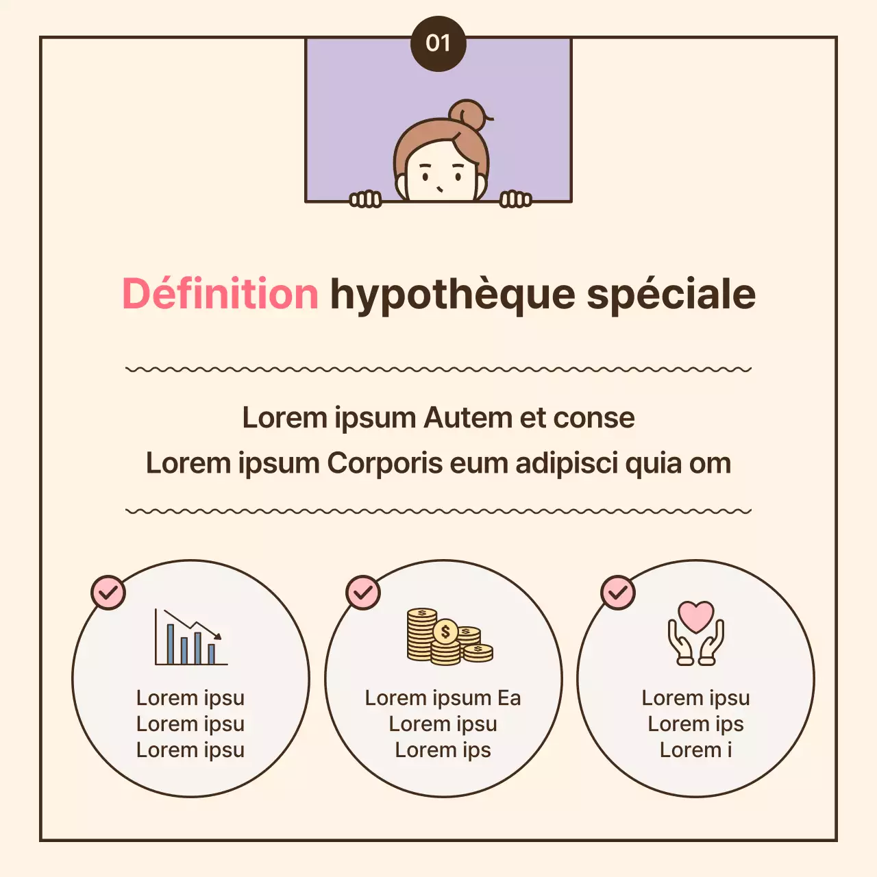 Illustrations surlignées en couleurs pastel jaune et rose Guide des prêts hypothécaires spéciaux