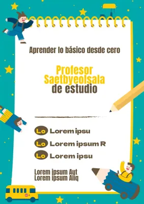Promociona una escuela de matemáticas con estrellas turquesas y amarillas y simpáticos personajes infantiles