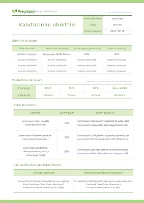 Scheda di valutazione degli obiettivi aziendali in chartreuse