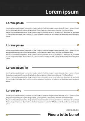 Una lettera di presentazione informale, in giallo e nero, con un concetto informale