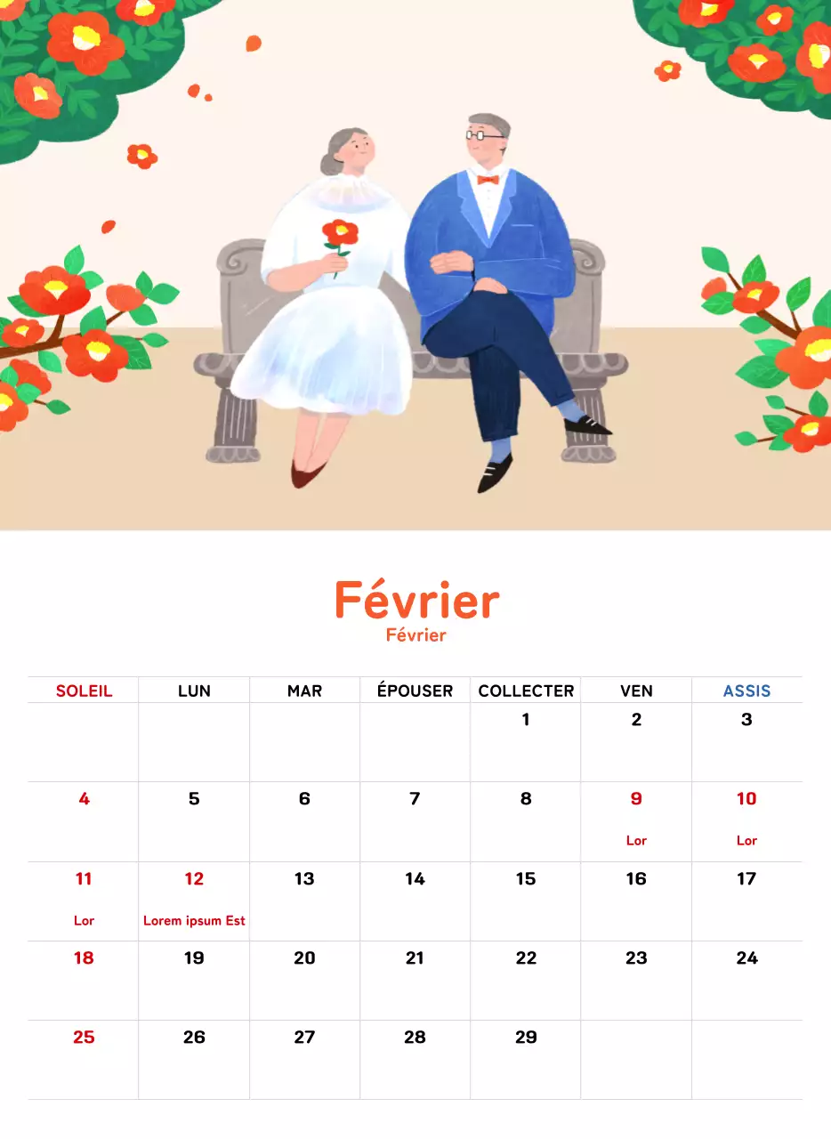 Un calendrier du Nouvel An chaleureux et illustré