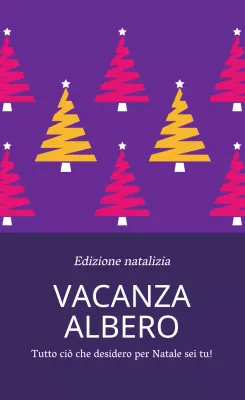 Etichette regalo di Natale con motivo ad albero giallo rosa viola