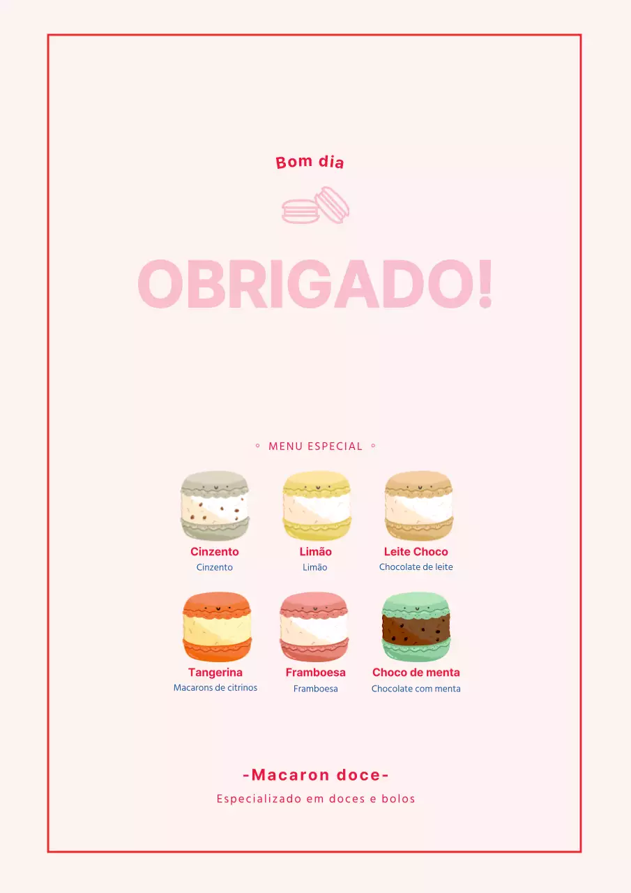 Macarons doces cor-de-rosa e vermelhos na ementa