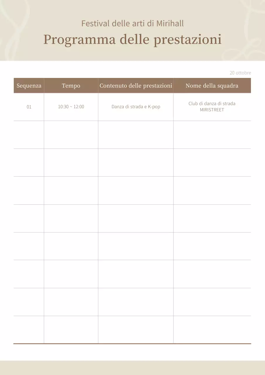 Calendario delle prestazioni Brown and Beige