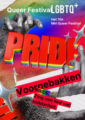 Queer festival in regenboogtekst en collageformaat