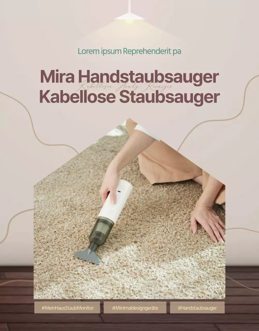 Einführung eines einfachen, modernen Handstaubsaugers in Braun- und Beigetönen