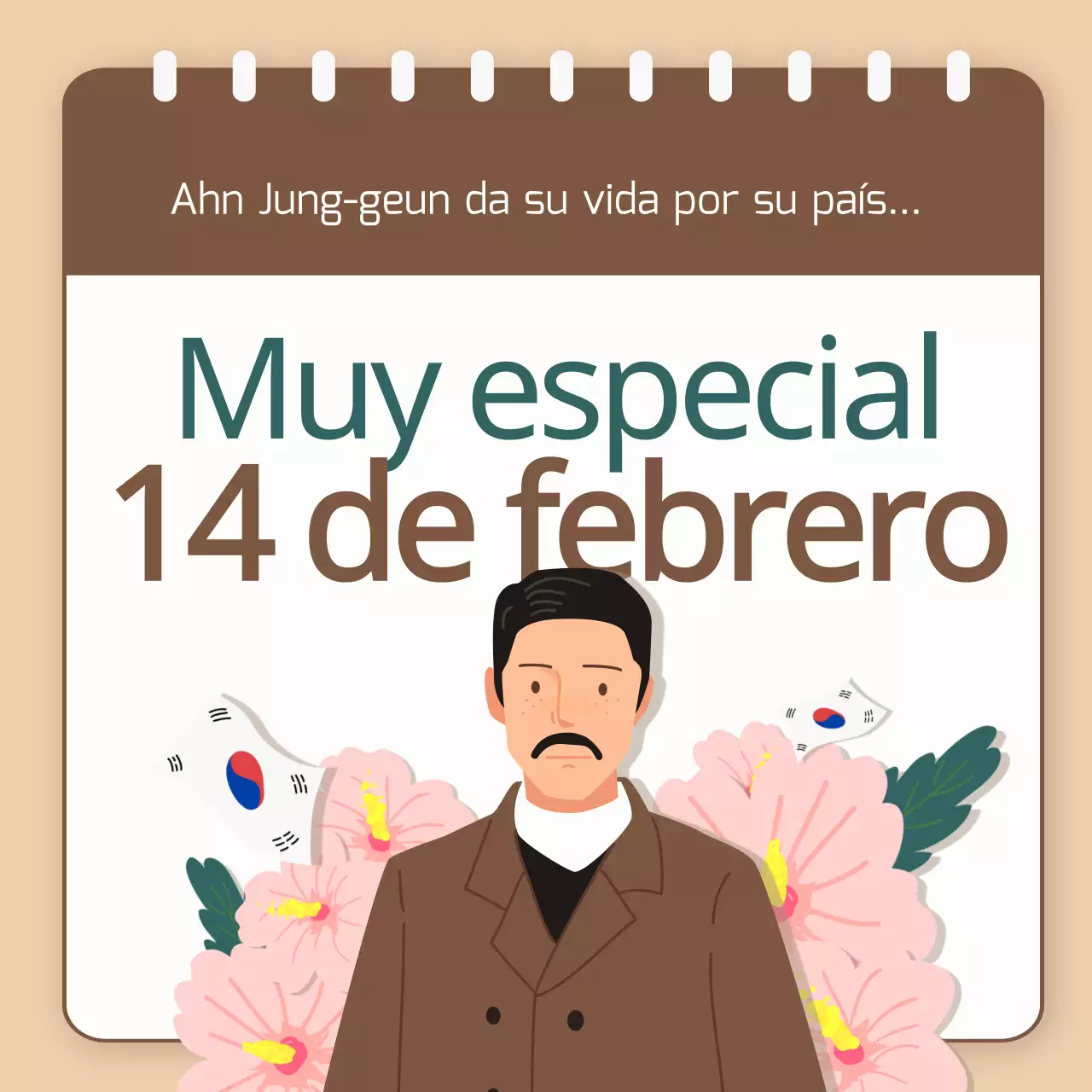 Tarjeta de noticias en memoria del doctor Ahn Jung-geun con fondo marrón