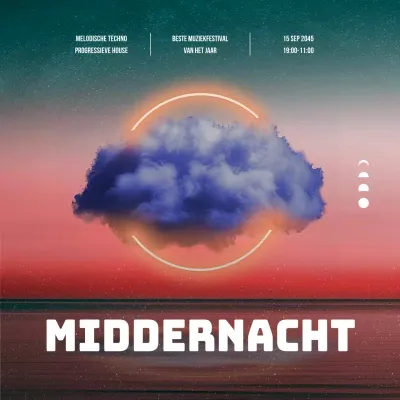 Aankondiging muziekfestival met groene en oranje gradiënt hemelachtergrond