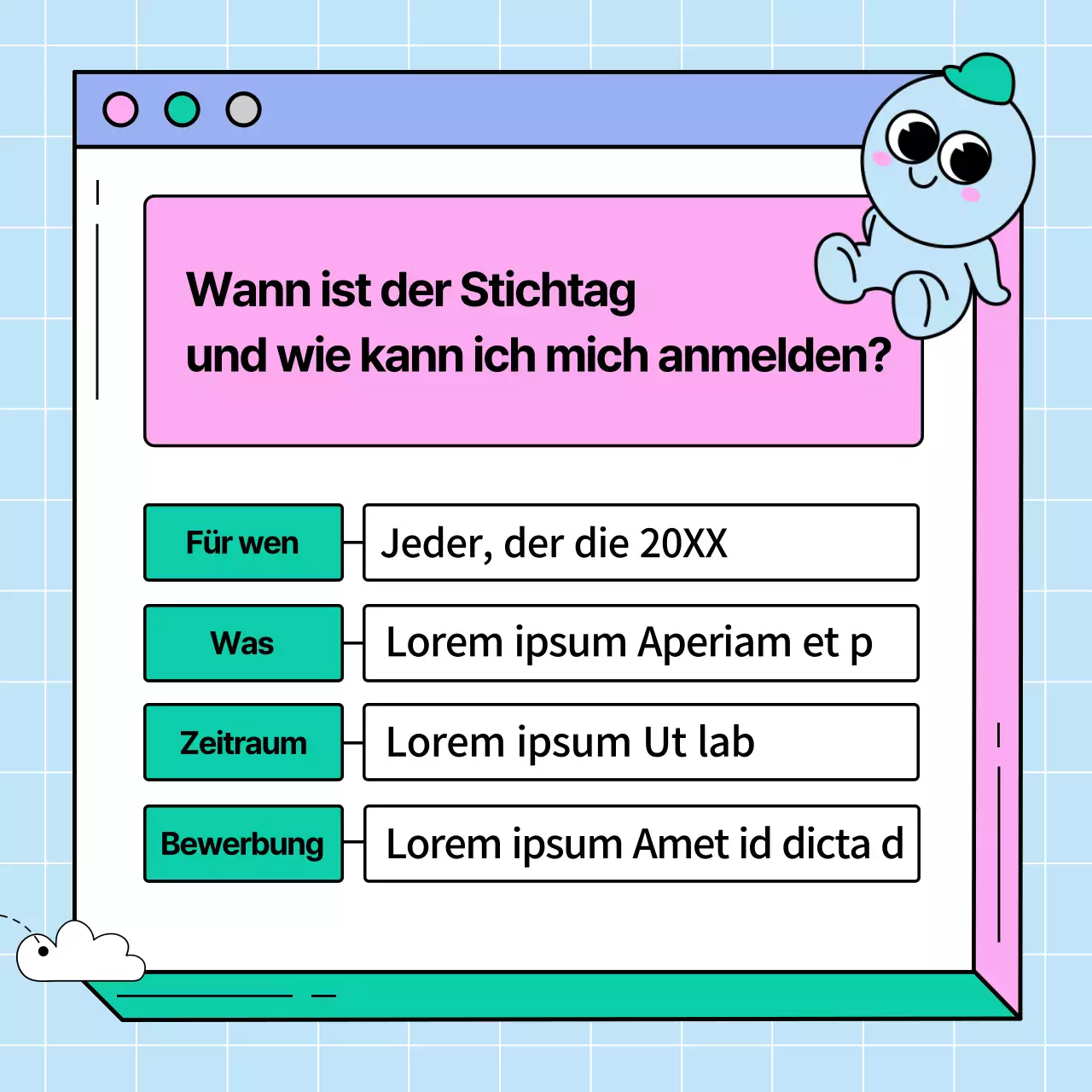 Rosa und grüner Hinweis auf die Verlängerung der Gesundheitsprüfung auf der Webseite