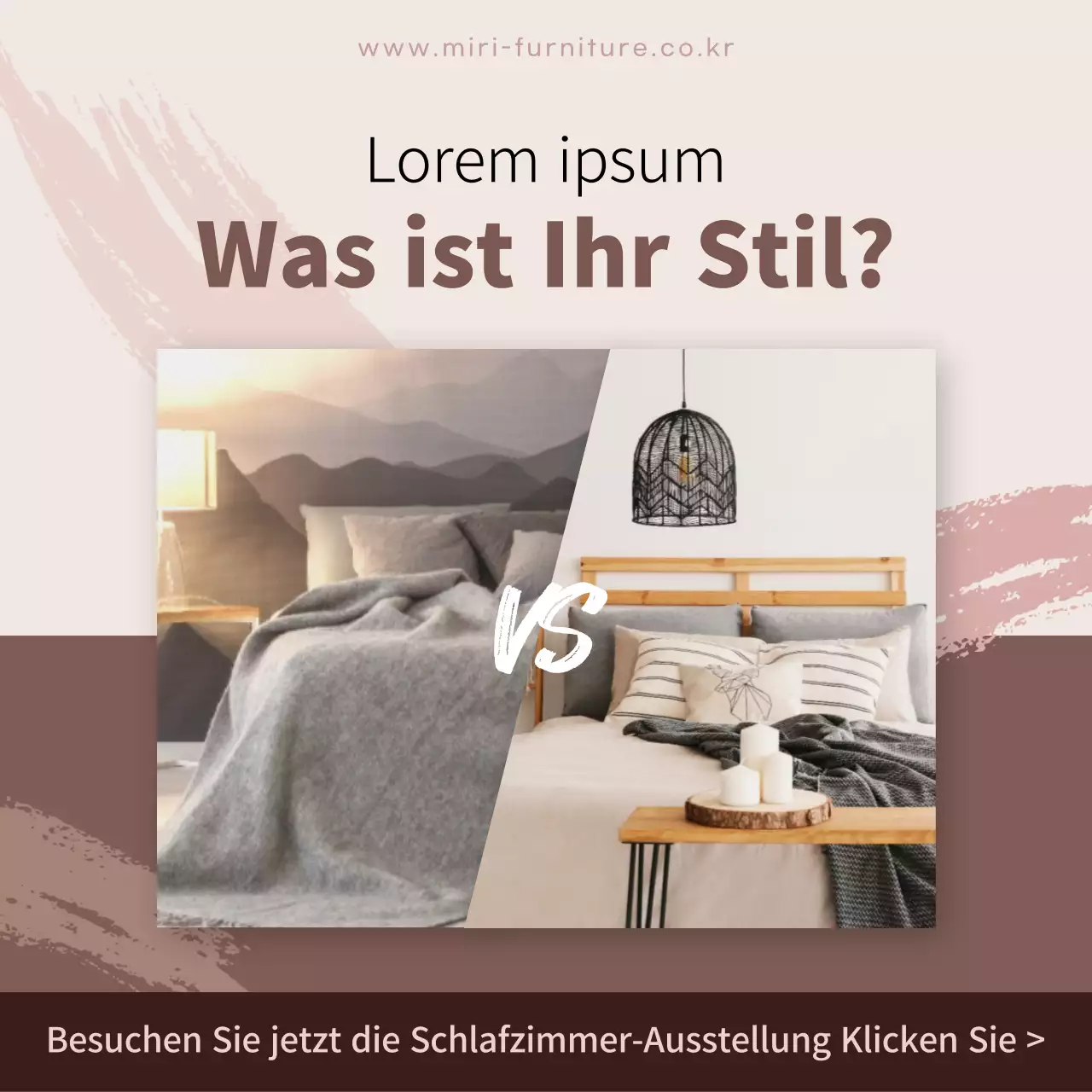 Schlafzimmermöbel des Brautpaares in braunen sozialen Medien