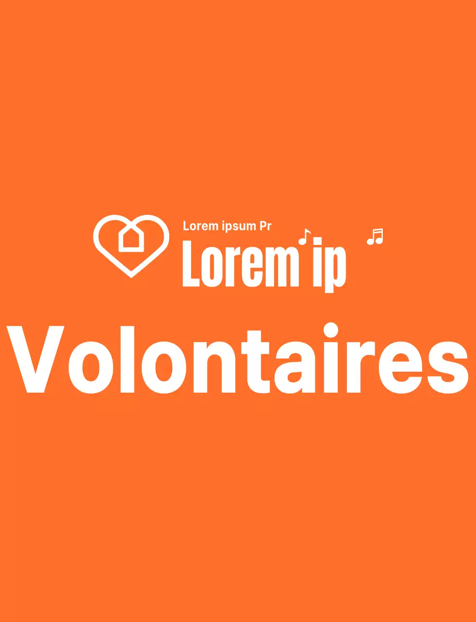 Logo avec texte rythmique en orange et blanc Organisation bénévole