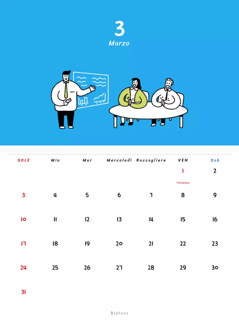Calendario di Capodanno con simpatiche illustrazioni