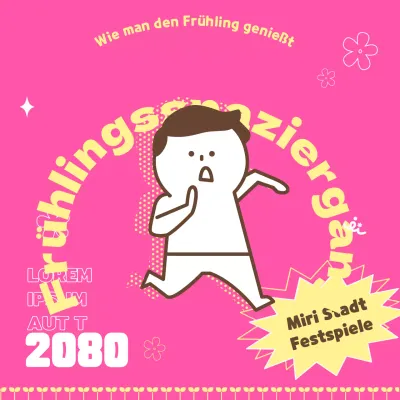 Werben Sie für einen Marathon mit einer Illustration eines niedlichen Menschen auf einem rosa Hintergrund