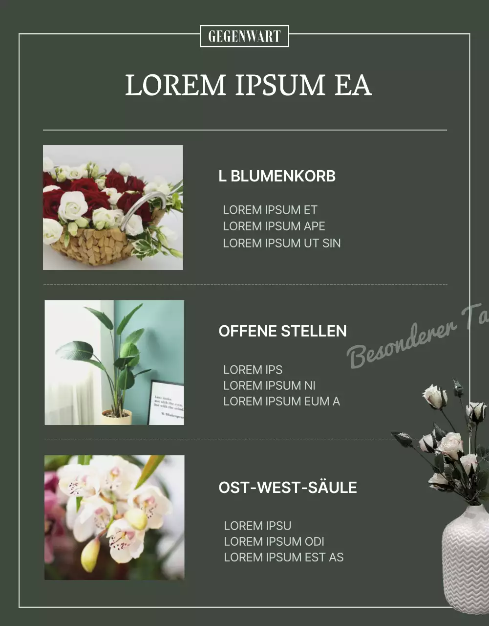 Kaufen Sie dunkelgrüne Blumen und lassen Sie sie rechtzeitig zur Saison liefern