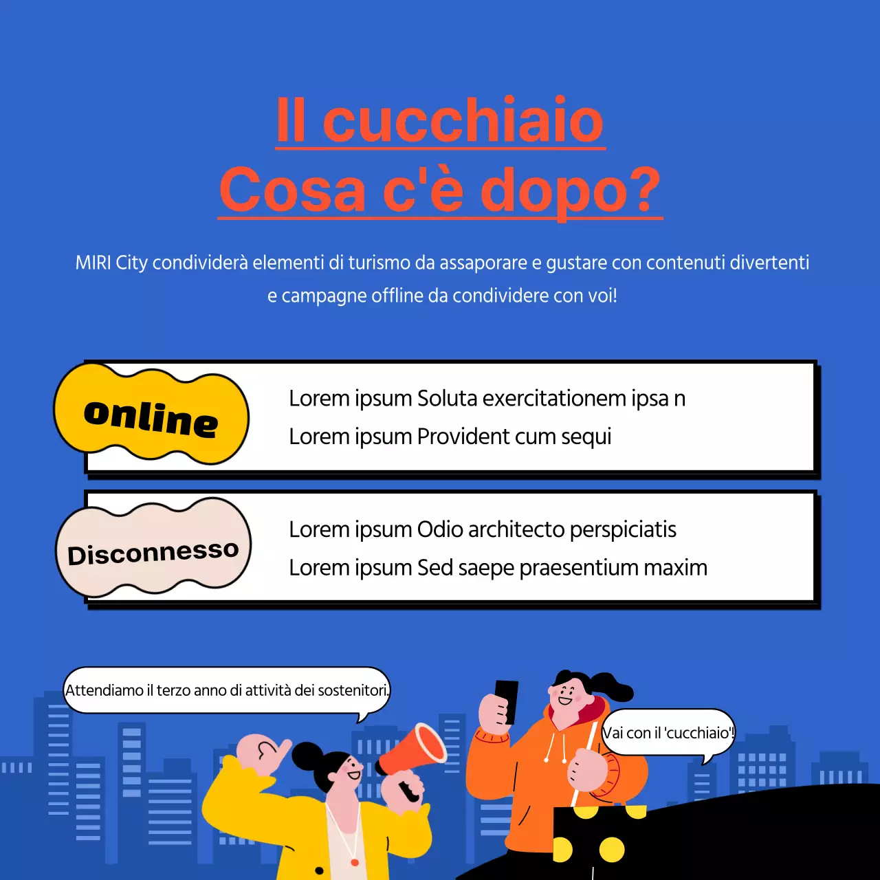 Illustrazione blu e arancione dei sostenitori del Gen MZ