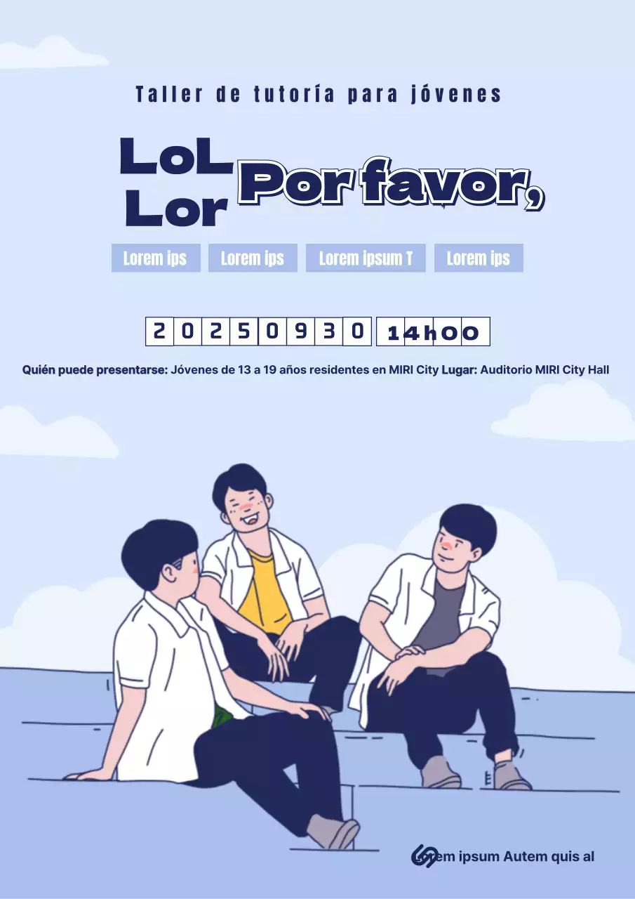 Tema de tutoría juvenil con tema de ilustración de líneas limpias en tono azul marino