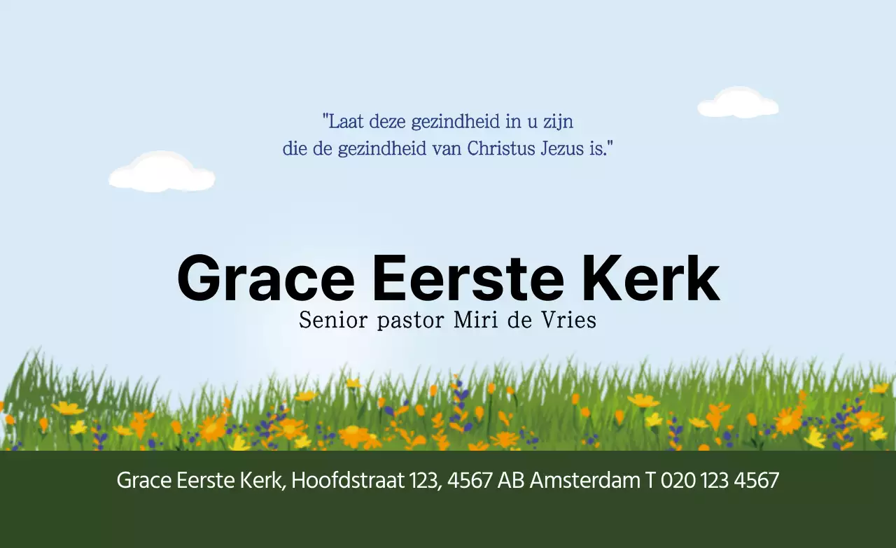 Groene hemel blauwe bloementuin illustratie kerk