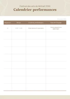 Calendrier des représentations de Brown and Beige