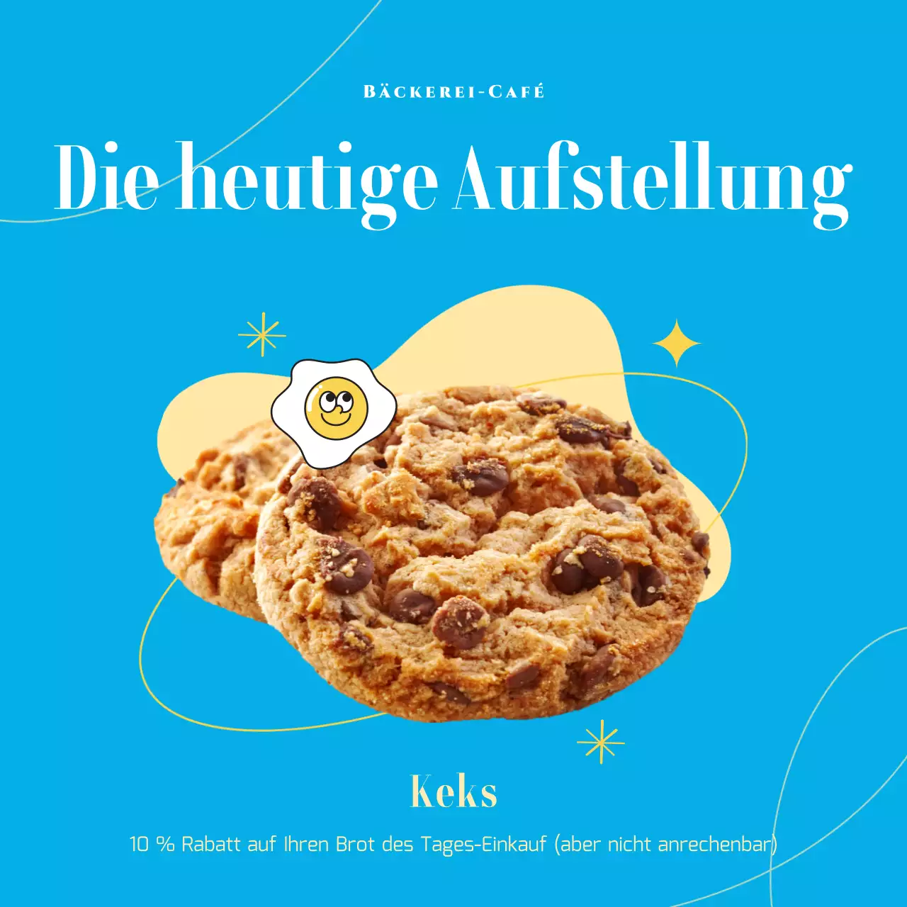 Die blau-gelbe Linie der Bäckerei für den Tag