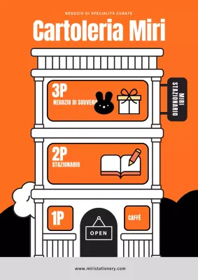 Promuovete il marchio della vostra cartoleria con simpatiche illustrazioni arancioni