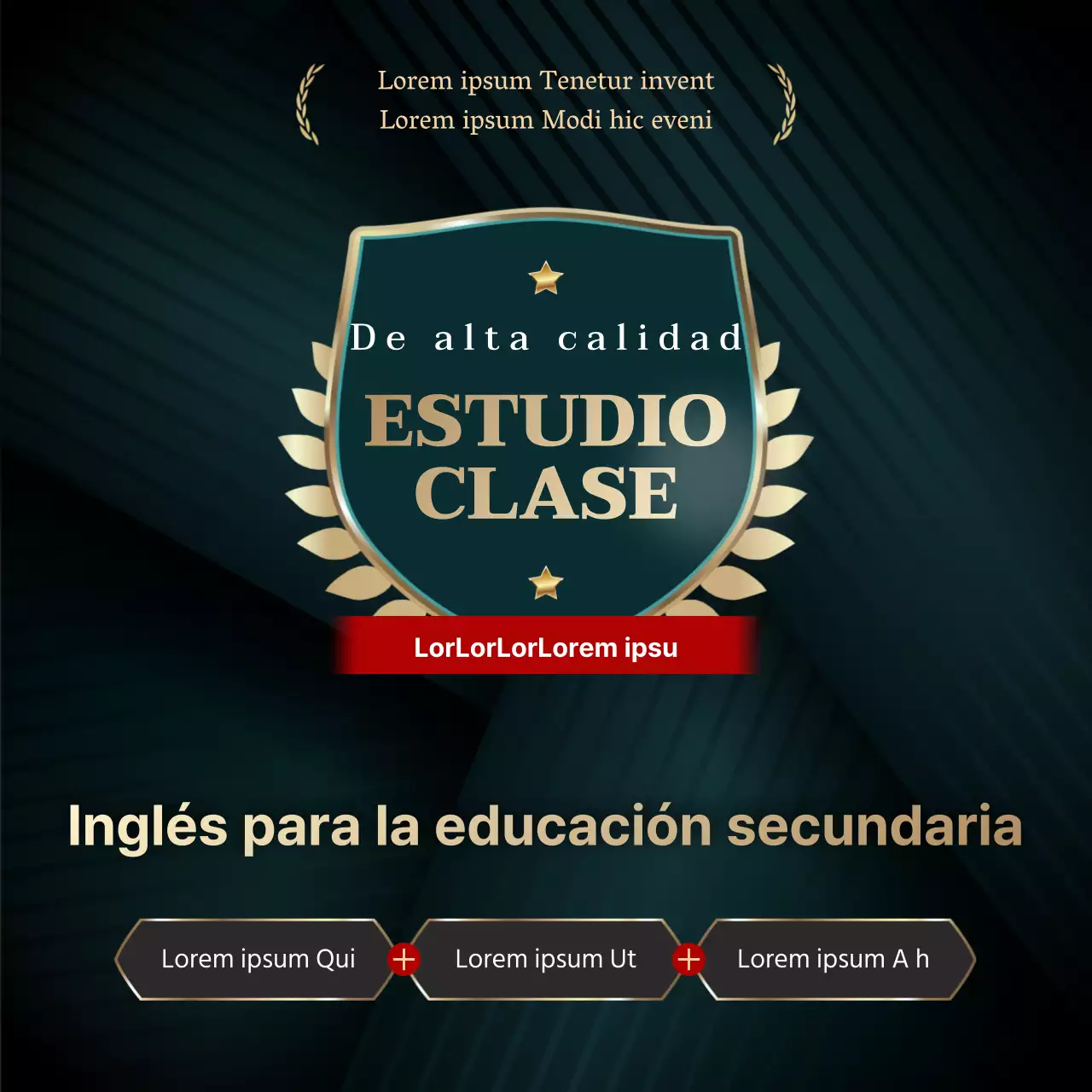 Turquesa oscuro y dorado con un lujoso concepto de etiqueta para un examen de ingreso en una escuela de inglés