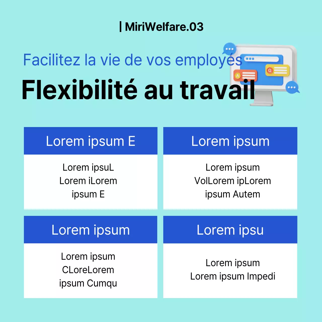 Icône 3D avec des couleurs bleu et bleu clair Amendements au bien-être de l'entreprise