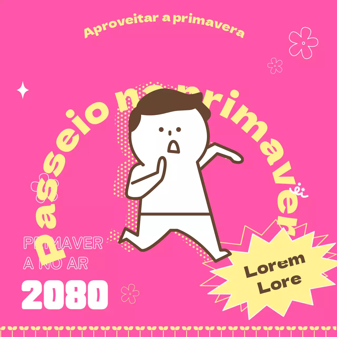 Promover uma caminhada com uma ilustração de uma pessoa gira sobre um fundo cor-de-rosa