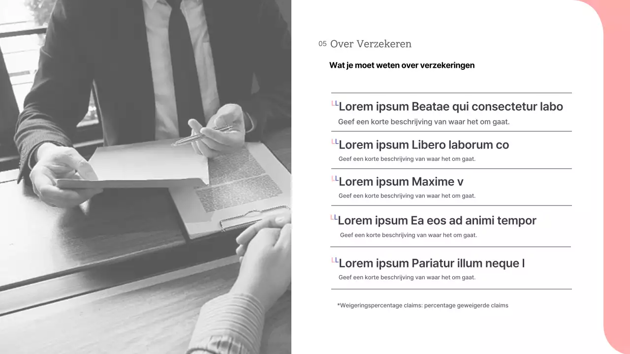 Presentatie van theorieën en voorbeelden van roze en grijze tinten van particuliere verzekeringen en hun vooruitzichten