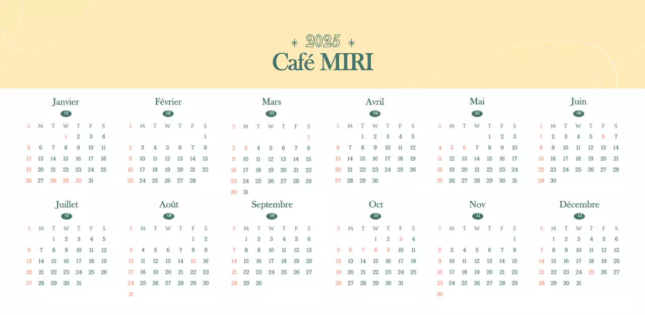 Calendrier des cafés avec recommandation de la boisson du mois