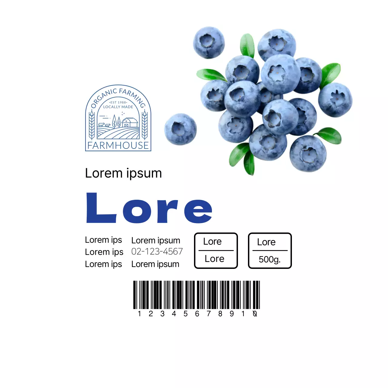 Étiquette blanche et soignée pour les myrtilles