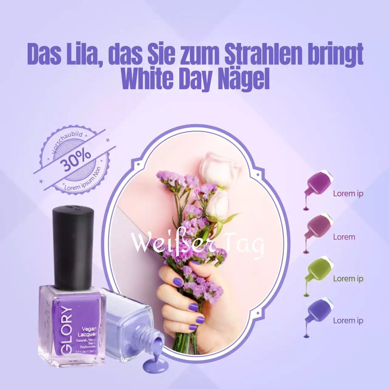 Elegante Nägel zum Weißen Tag in Lila Social Media