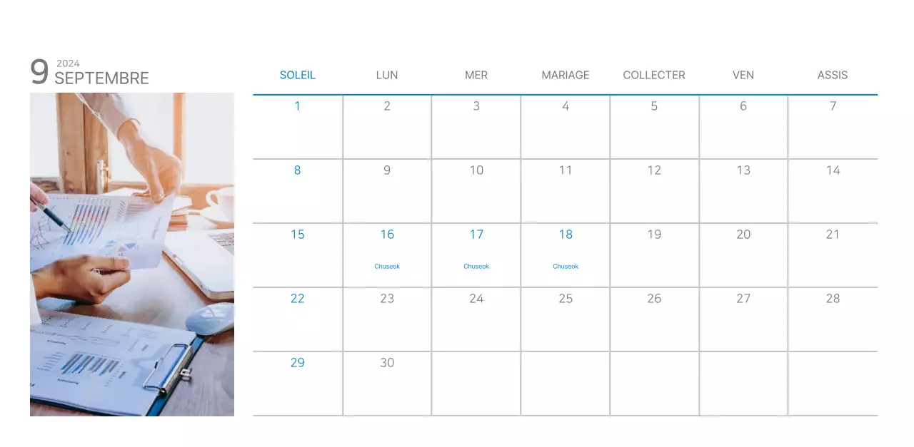 Calendrier de bureau blanc et simple