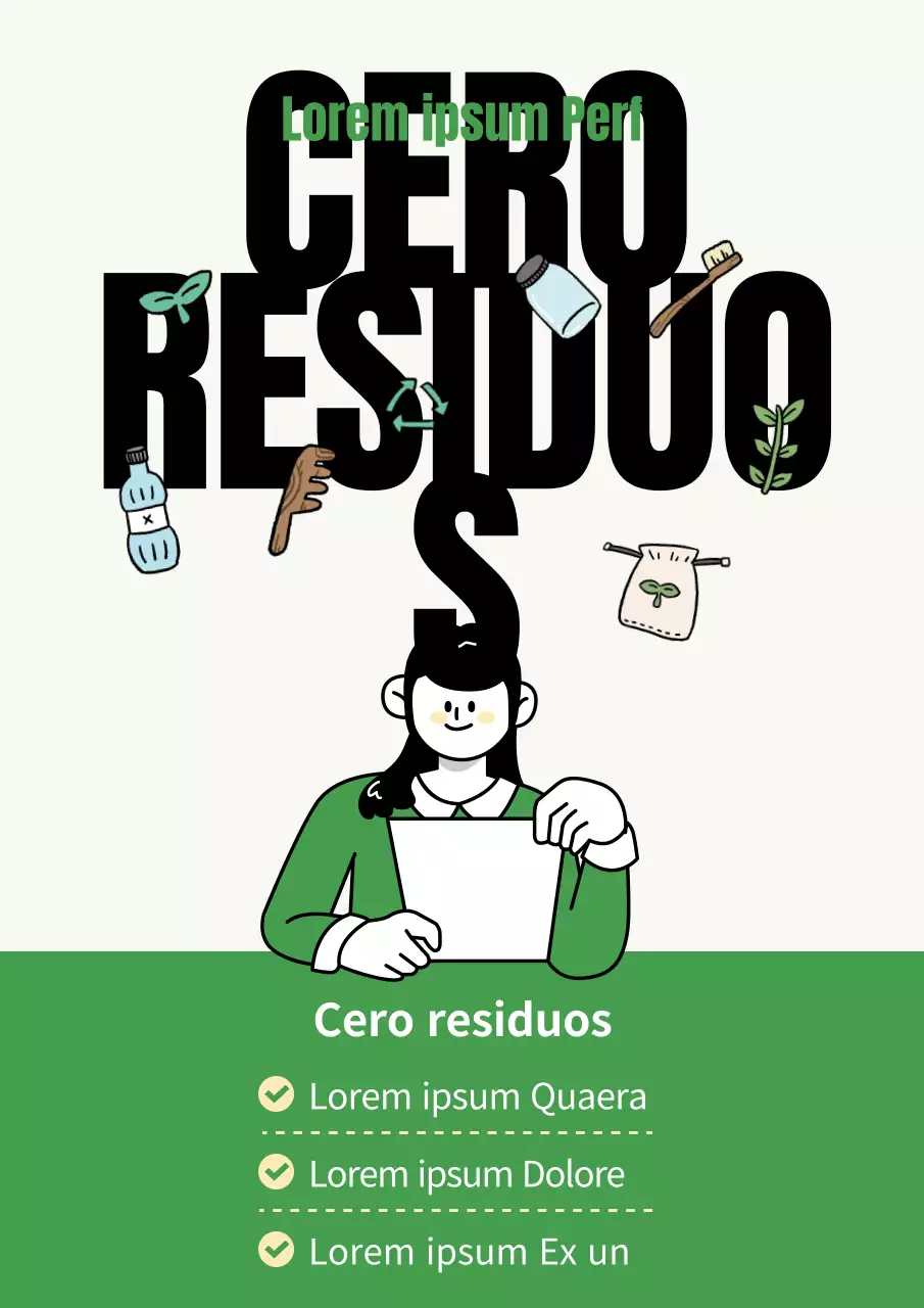Un anuncio verde y chartreuse de residuos cero