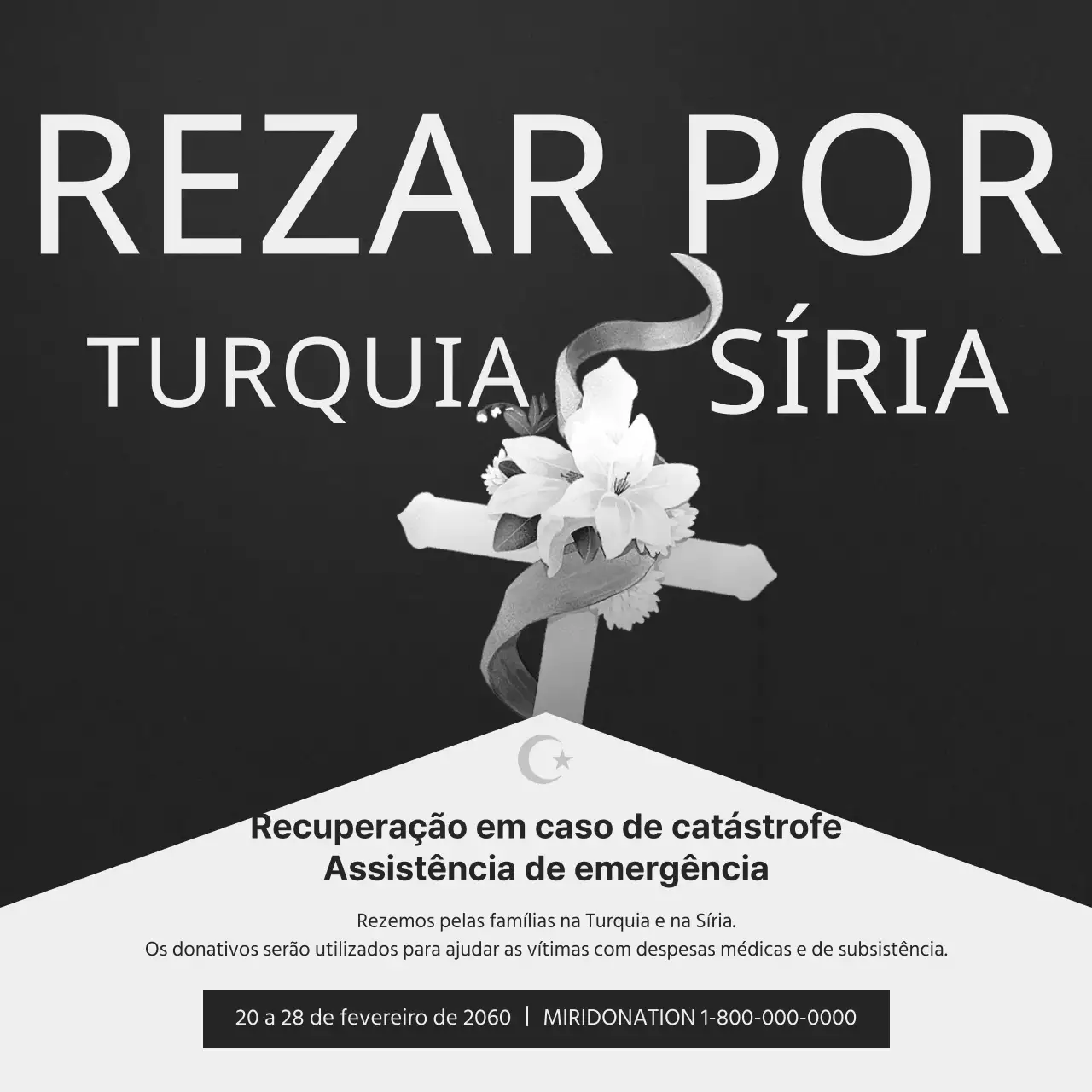 Guia de assistência de emergência para a recuperação de danos causados por catástrofes, com uma cruz destacada num fundo de escala de cinzentos