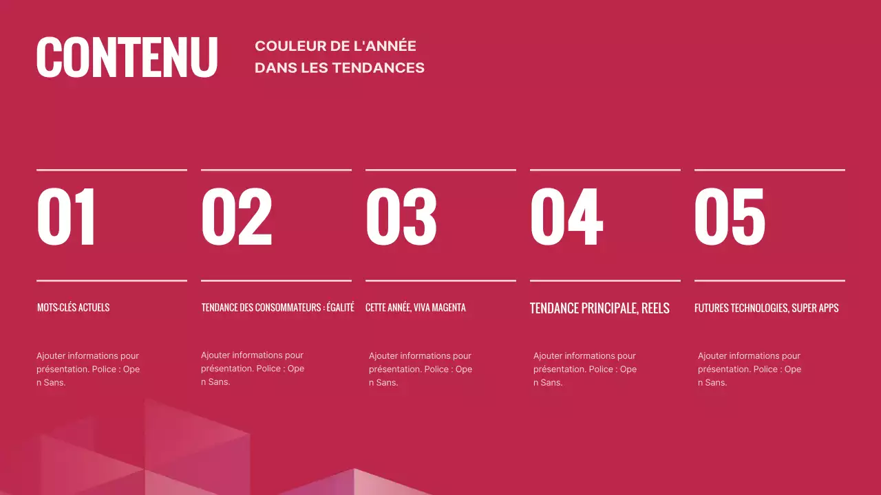 Plan simple de prévision des tendances des couleurs magenta et rose pour cette année