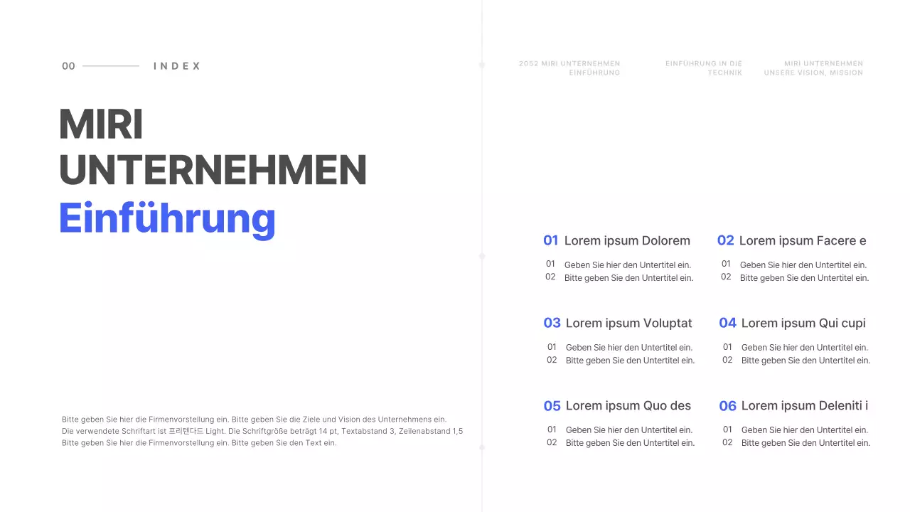 Grundlinienkonzept in Blau und Weiß Unternehmensprofil