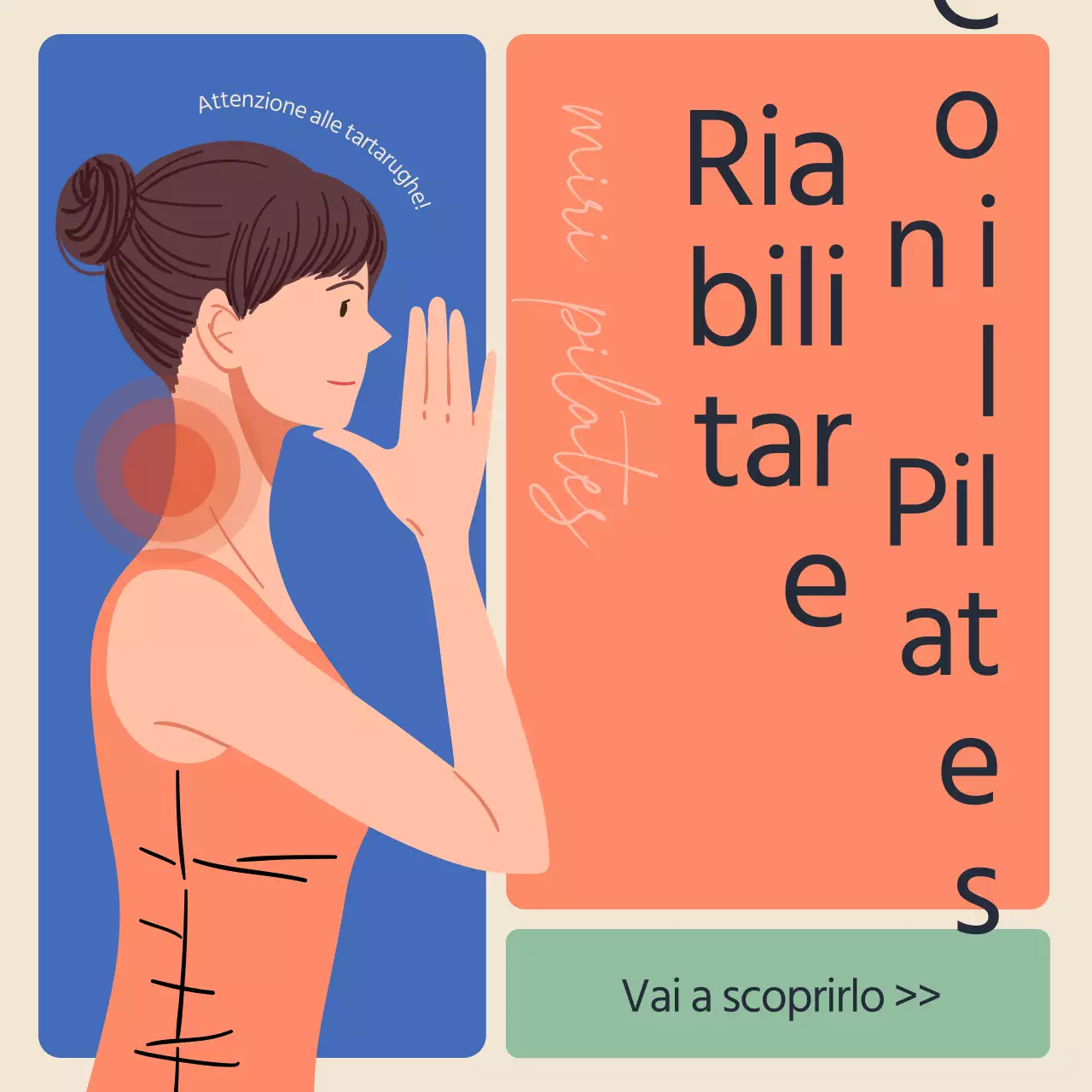 Informazioni sulla riabilitazione Turtle Neck Pilates in blu e arancione