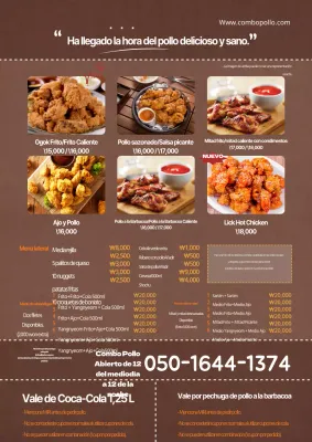 Menú del restaurante Karaage con fotos de comida marrón y naranja