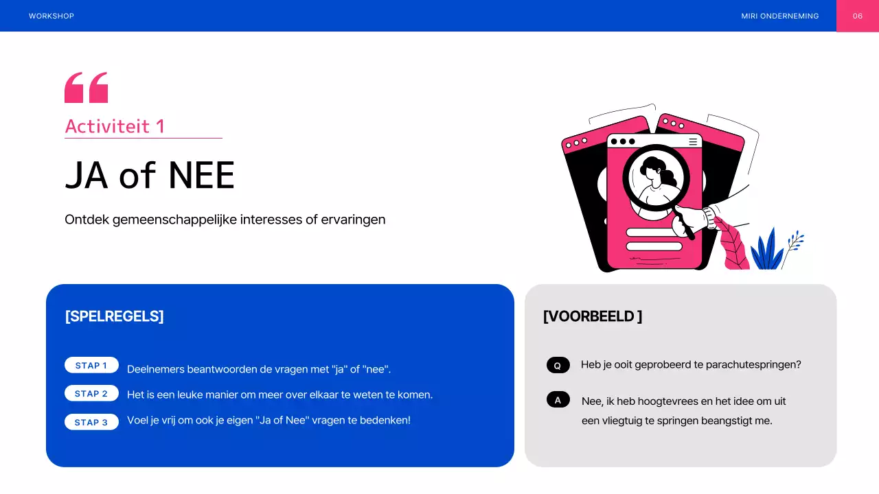 Blauw en roze geïllustreerde teambuilding workshop