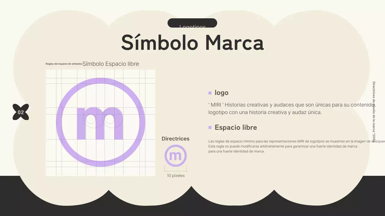 Logotipo con formas modernas y detalles en negro y violetaReglas generales