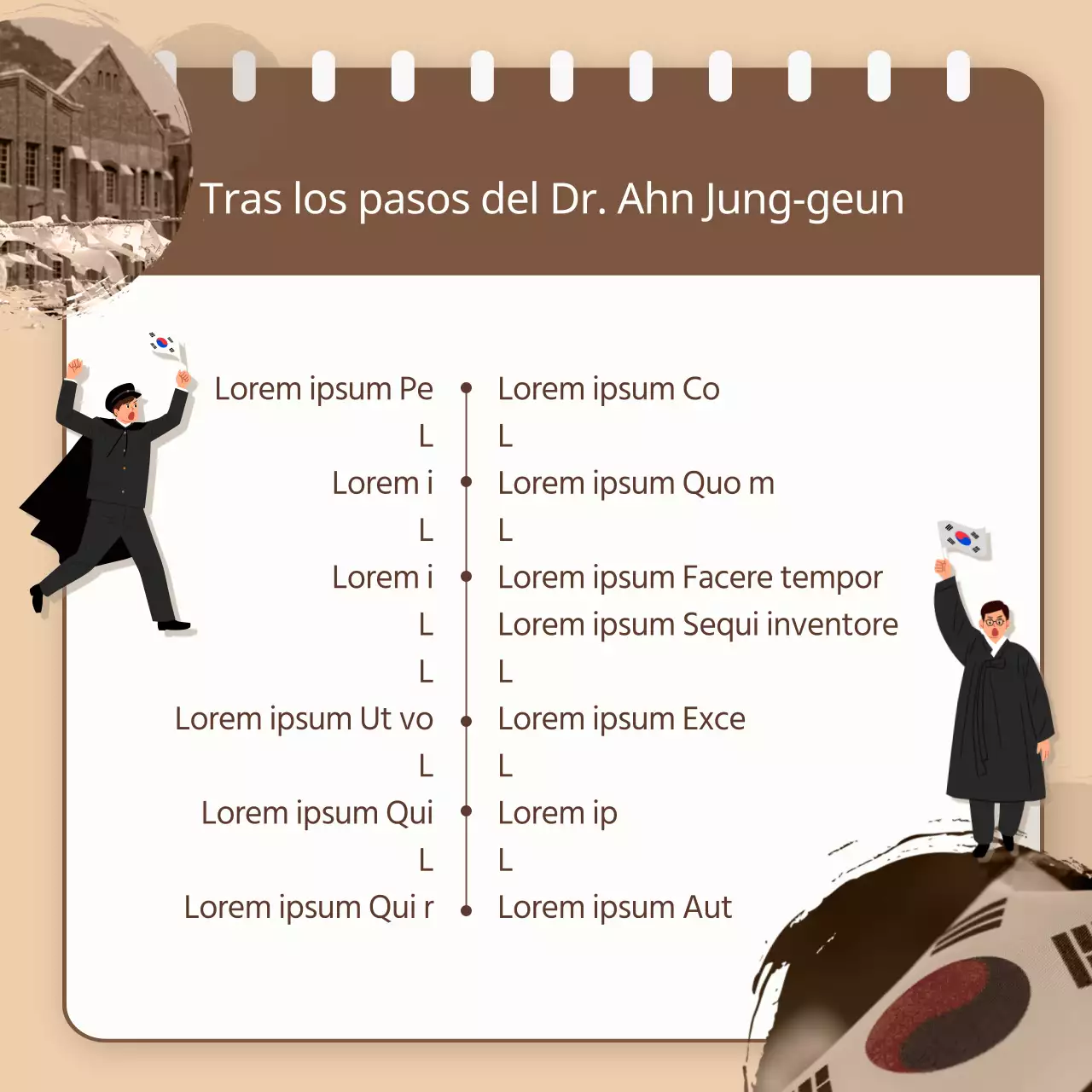 Tarjeta de noticias en memoria del doctor Ahn Jung-geun con fondo marrón