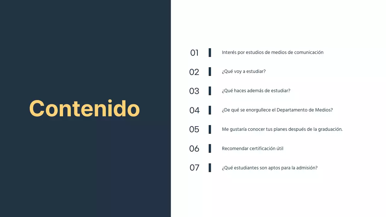Una sencilla presentación del departamento universitario de relaciones públicas en azul marino y amarillo