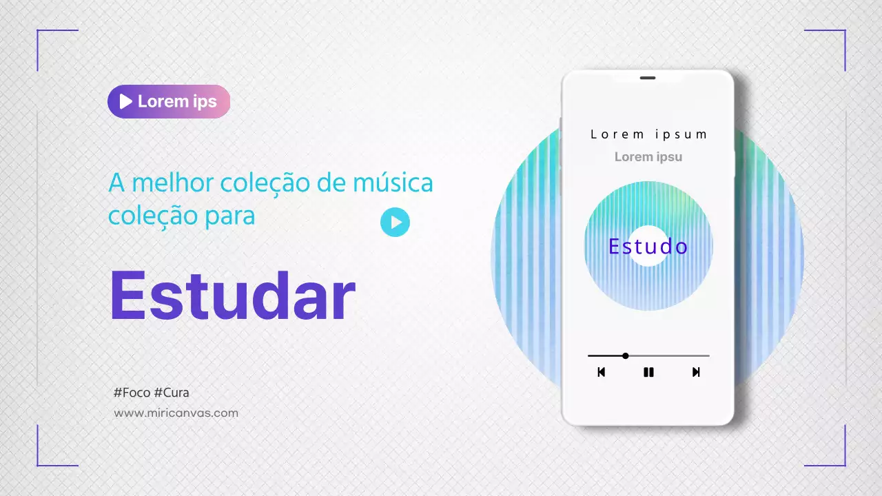 Lista de reprodução de música com um tema roxo e azul claro branco