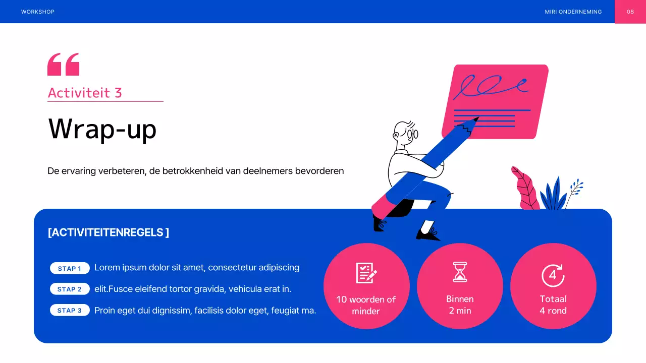 Blauw en roze geïllustreerde teambuilding workshop