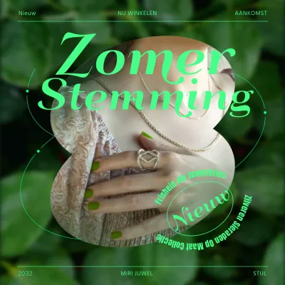 Promoot typografische sieraden in groen en fluorescerend chartreuse voor een luxe look