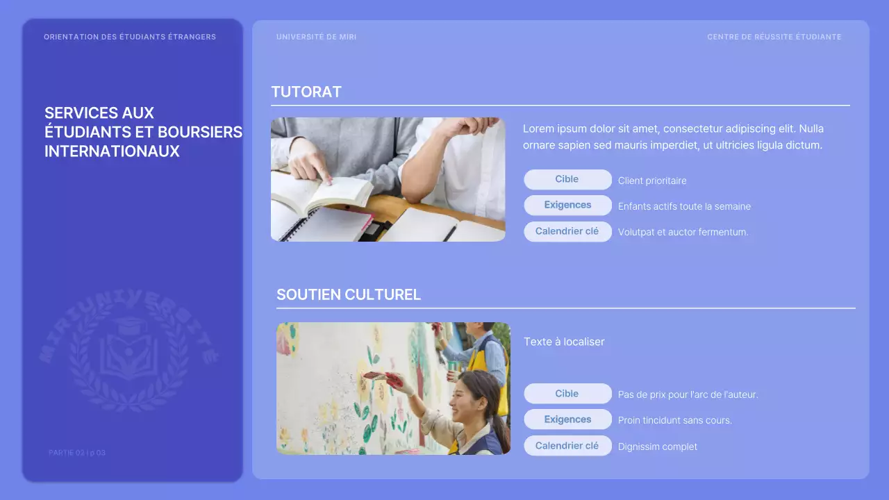 L'orientation des étudiants internationaux en mauve et vibrant