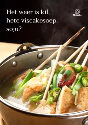 Promoot viscakesoep met afbeeldingen van gerechten