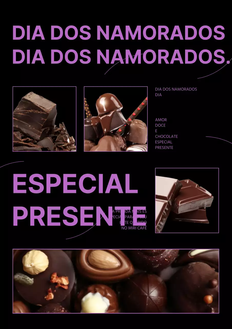 Um presente especial de chocolate para o Dia dos Namorados em preto e cor-de-rosa