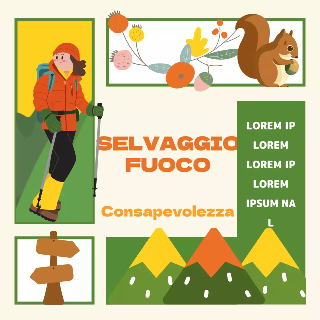 Una simpatica campagna di prevenzione degli incendi illustrata in verde e giallo