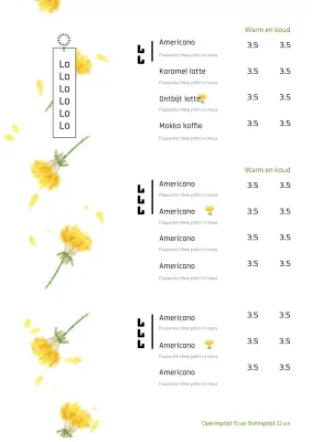 Cafe menu met gele bloem illustratie